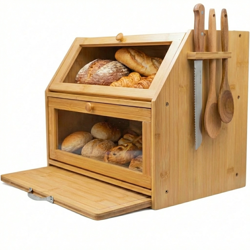 NUVTO Home BAM24 Futari double bamboo bread bin
