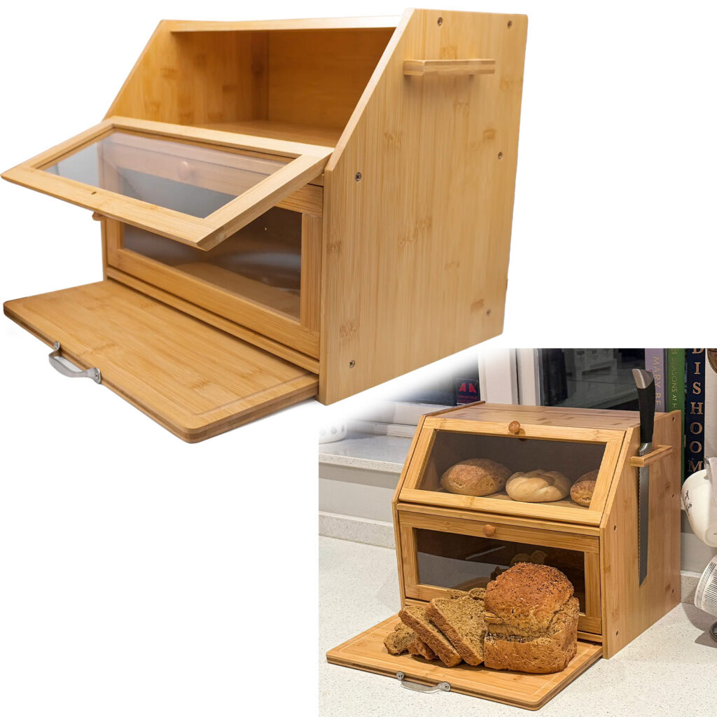 Kitchen Storage: Bamboo vs Plastic Bread Bins Futari Double Bread Bin bamboo bread storage for a tidy kitchen counter