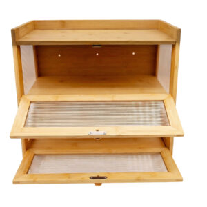 Sankai vertical bread bin with both ribbed translucent front panels lowered forwards