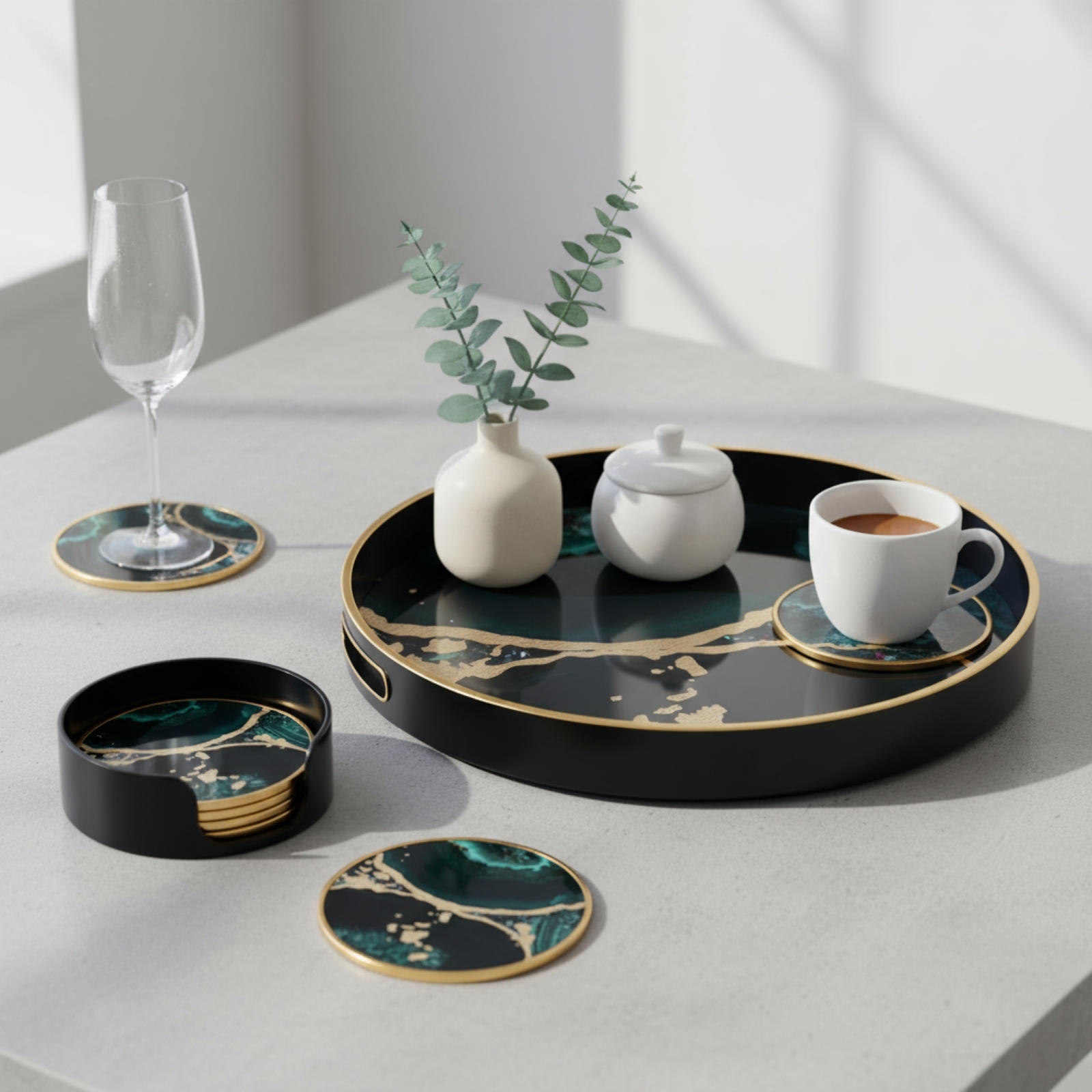 NUVTO Home TRY4 Aoi blue kintsugi-style round serving tray
