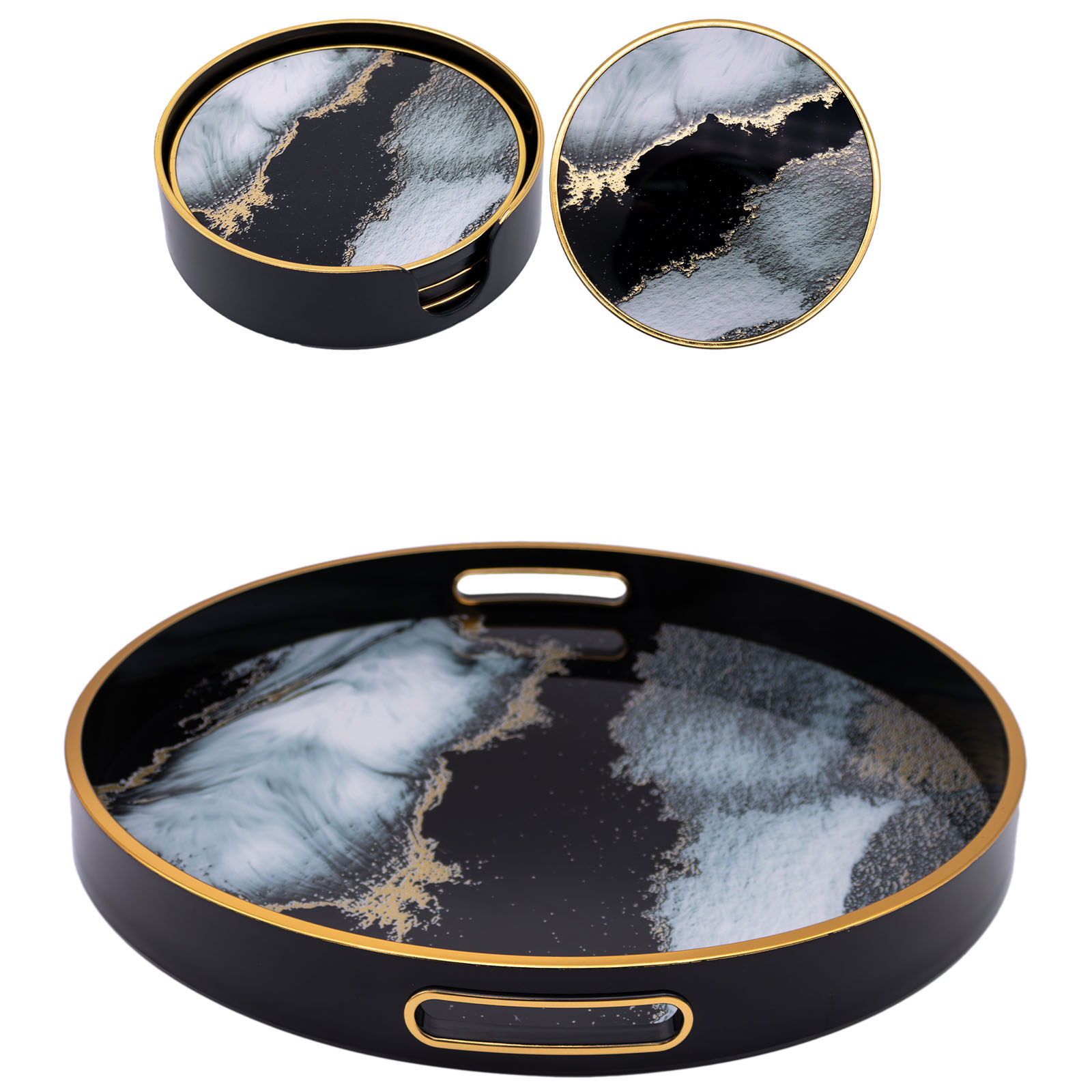 NUVTO Home TRY7 Sumi black abstract round serving tray