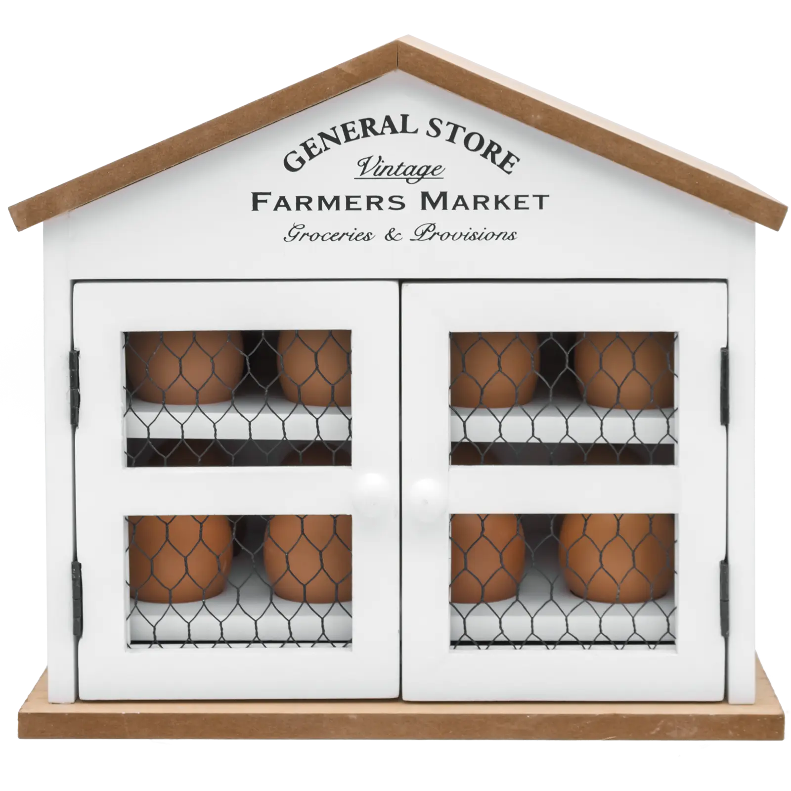 NUVTO Home US400W Kominka white wooden egg house filled with eggs