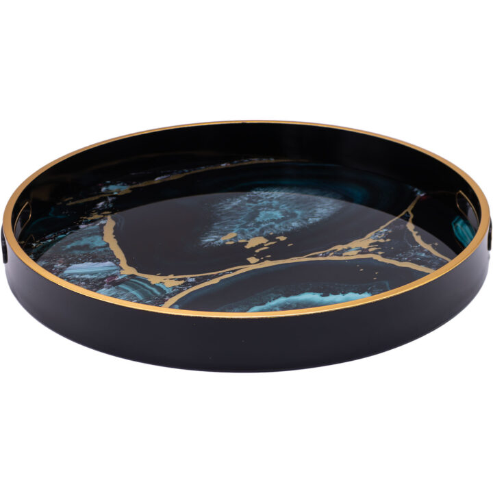 Blue Kintsugi-Inspired Serving Tray & 4 Coasters — Aoi