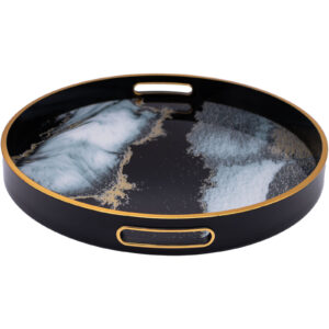 Sumi Ink serving tray and coaster set styled for drinks